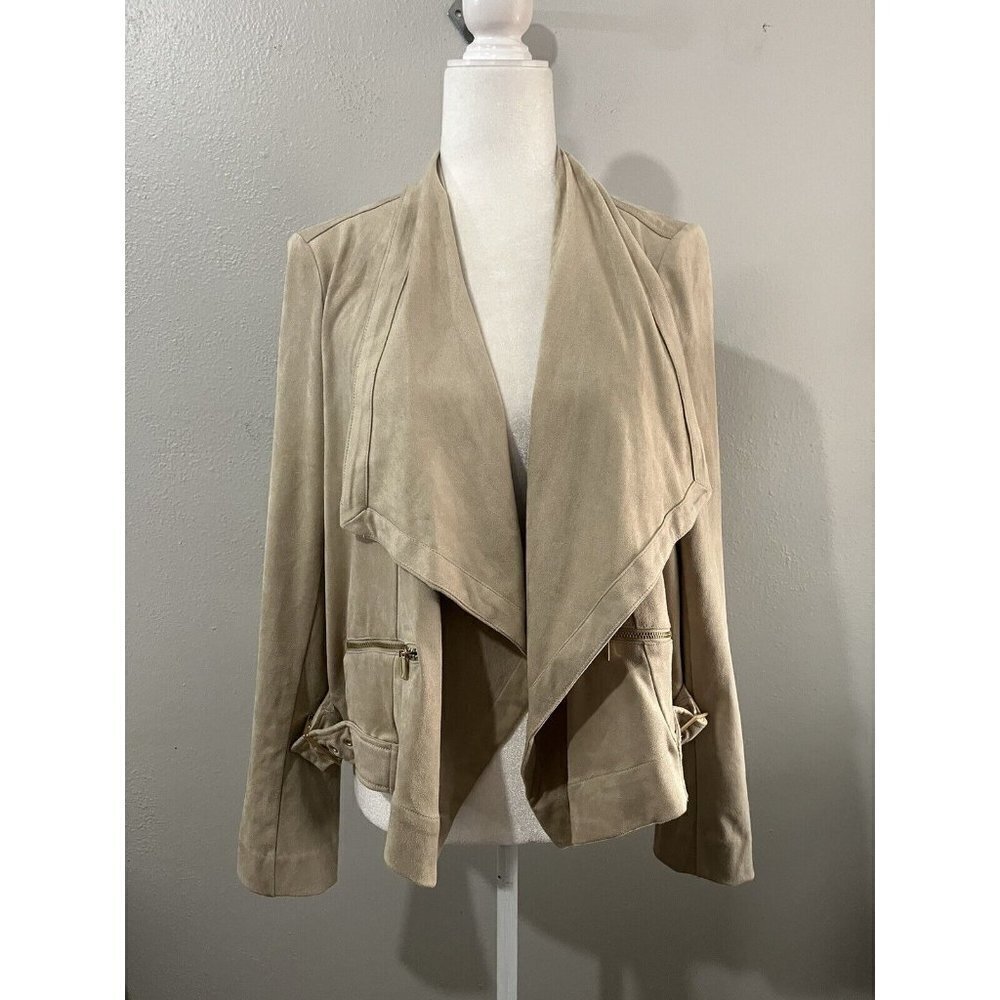 Jones New York Jacket Women Medium Faux Suade Stretchy Draped Tan